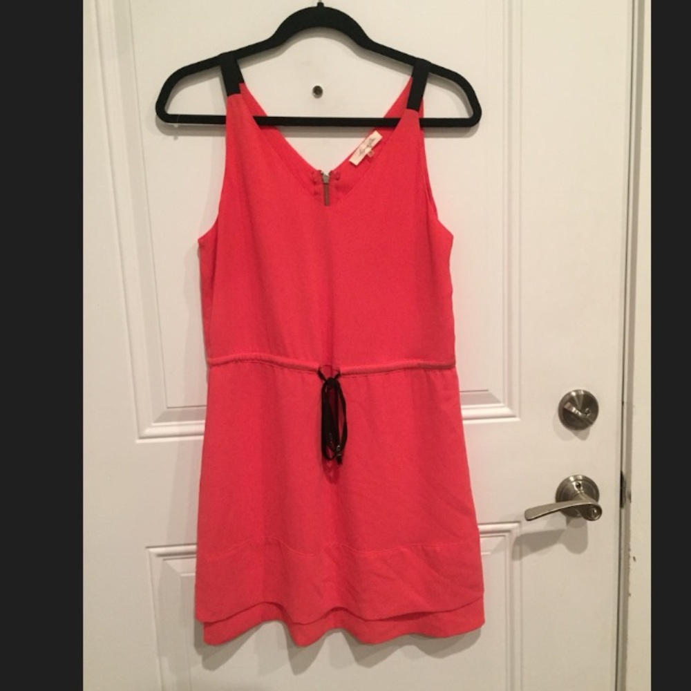 Coral & black contrast trim dress